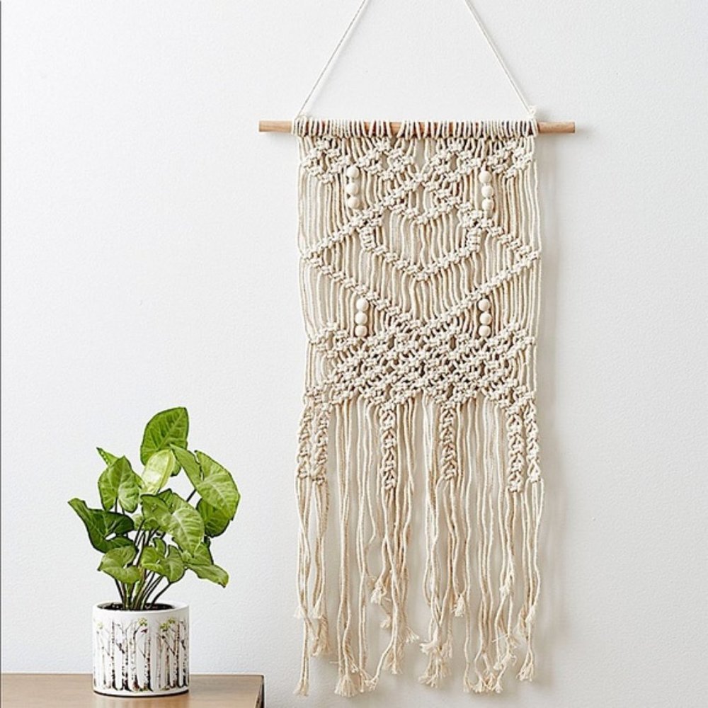 ✨Decorative Boho Ivory White Macrame with Wooden Accents✨